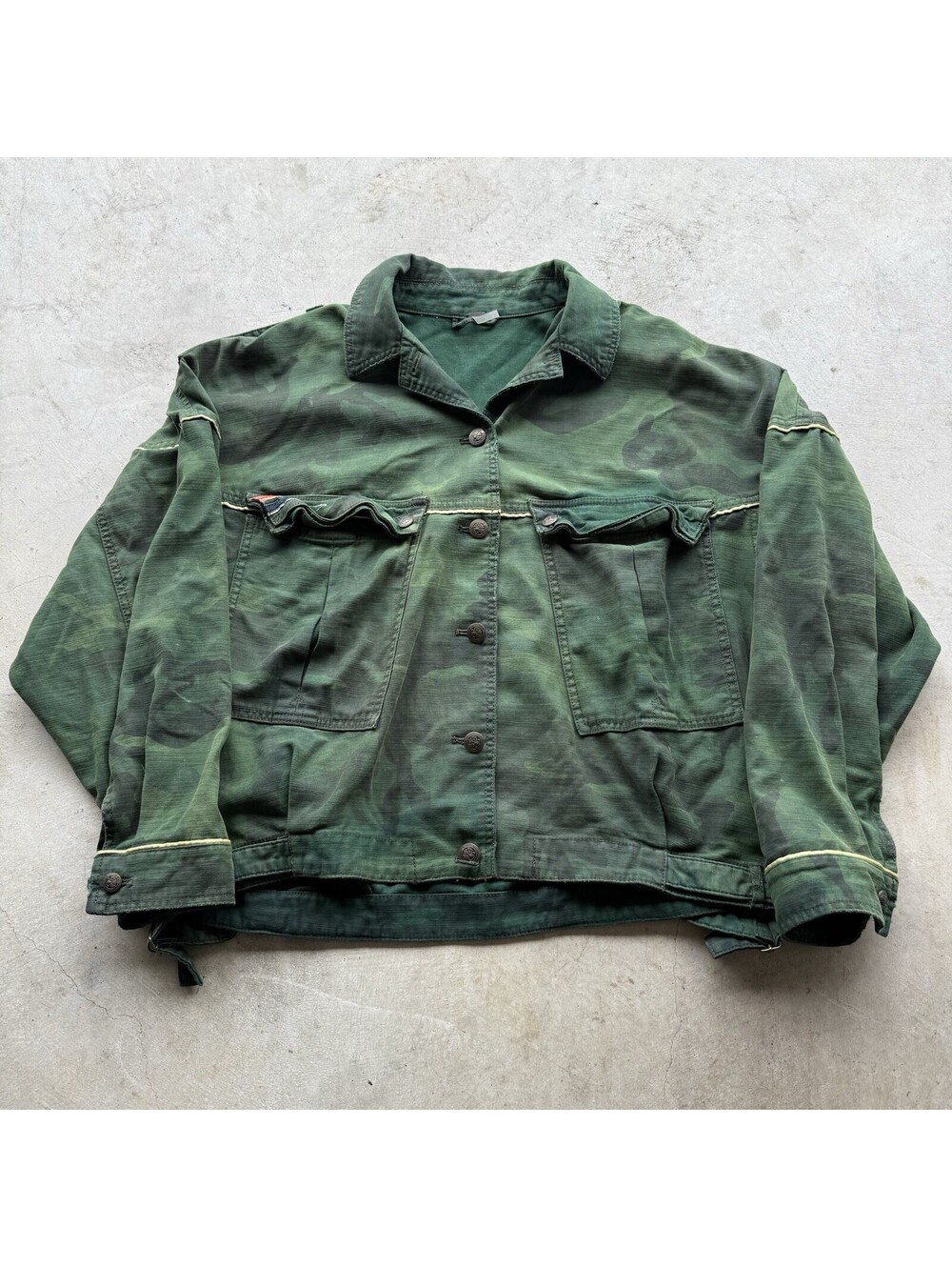 Free People Jacket Size S Camo Slouchy Military Oversized Dolman Sleeve Green